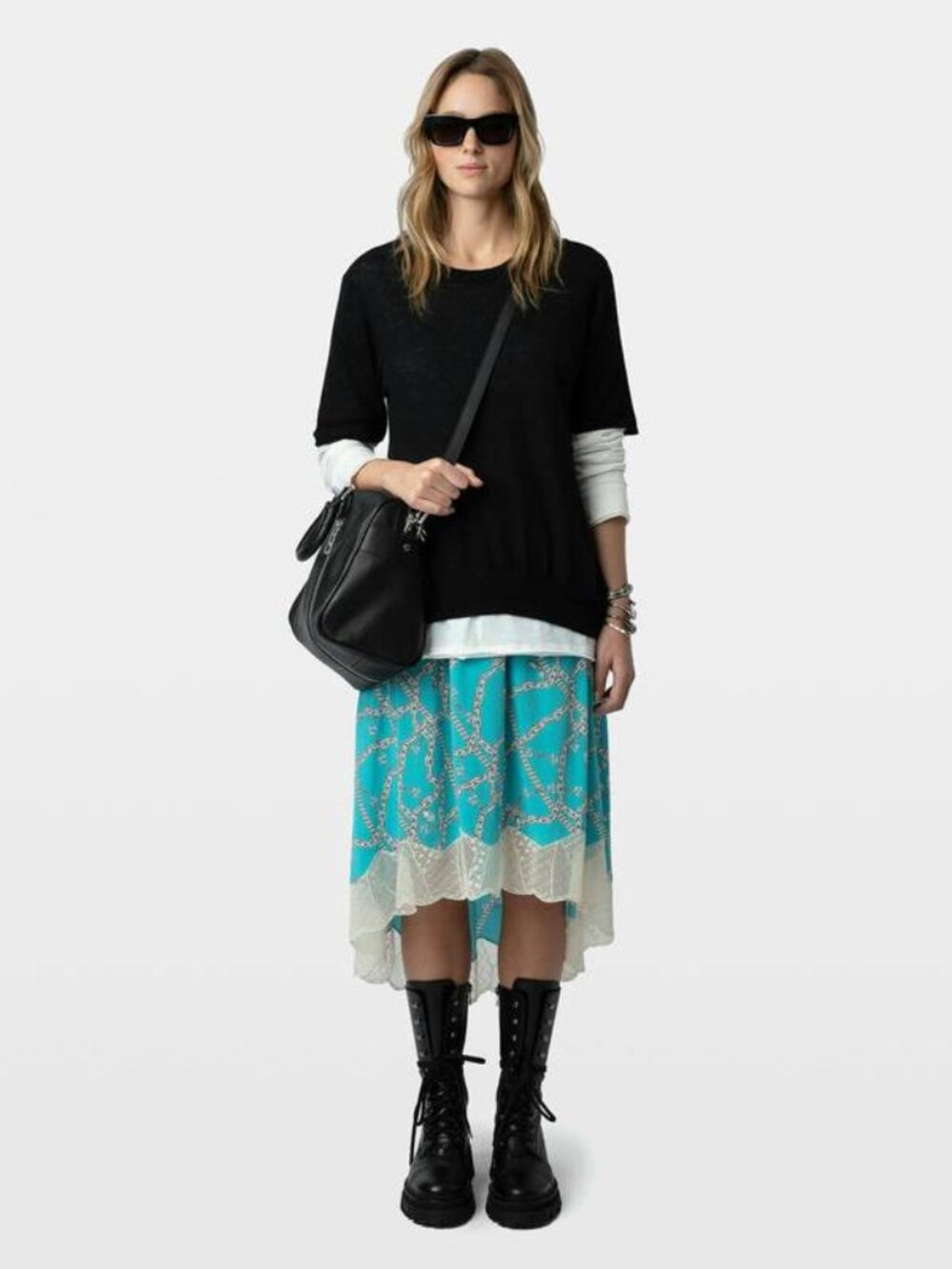 NEW ZADIG & VOLTAIRE Womens Skirt Aqua Blue Size 38/6 Joslin Chaines Midi Silk